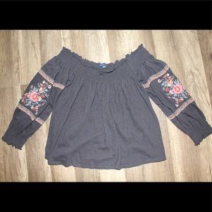 American Eagle off-the-shoulder embroidered shirt